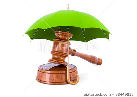 Wooden Gavel under umbrella, 3D rendering 98449835