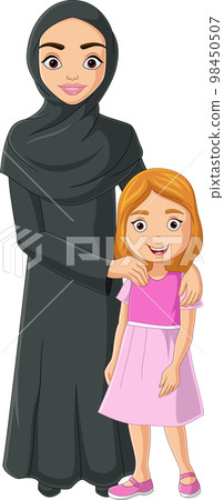 Cartoon arab woman with his daughter Cartoon arab woman with his daughter 98450507