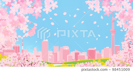 櫻花觀賞大城市背景素材 98451009