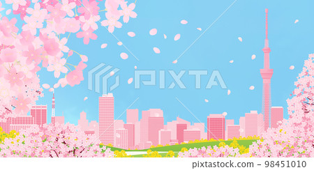 櫻花觀賞大城市背景素材 98451010