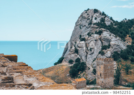 Large rock with green forest around. Large rock with green forest around. 98452251