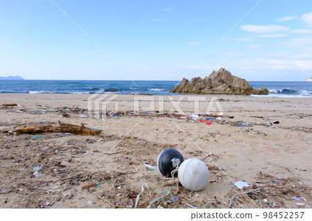 Garbage washed ashore on the beautiful Suishohama Beach Garbage washed ashore on the beautiful Suishohama Beach 98452257