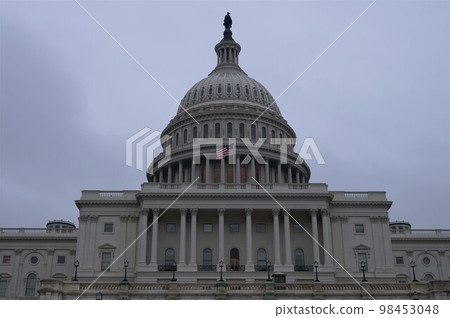 美國國會大廈和美國國旗在華盛頓特區 98453048