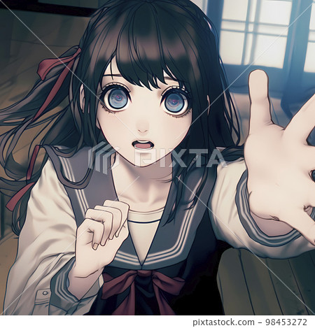 A high school girl who seems to want to help by holding out one hand "AI generated image" 98453272