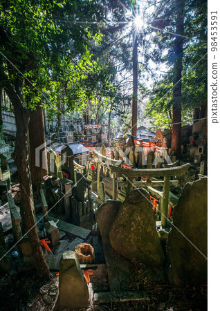 Mysterious scene of Fushimi Inari Taisha with dense torii gates in Kyoto 98453591
