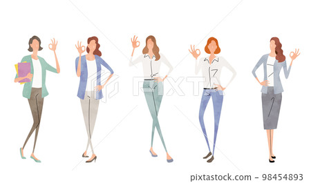 Vector illustration material: Female person set giving OK sign, business 98454893