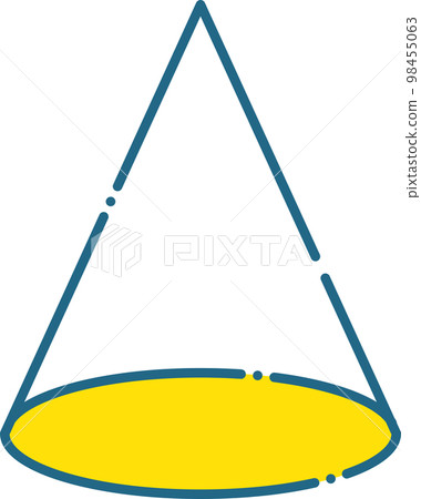 Simple blue line and yellow cone illustration drawn with dashed lines Simple blue line and yellow cone illustration drawn with dashed lines 98455063