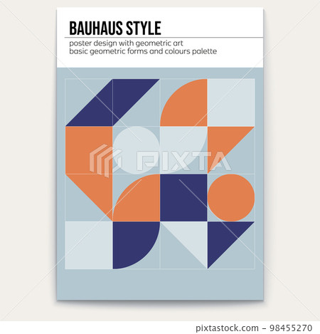 Abstract retro pattern. Basic shapes circles, squares, triangles. Bauhaus style. Cover design. Poster vector template Abstract retro pattern. Basic shapes circles, squares, triangles. Bauhaus style. Cover design. Poster vector template 98455270