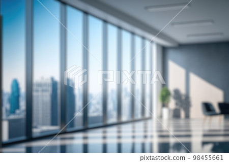 Blur background of empty modern office background in city center . Workspace interior design . 98455661