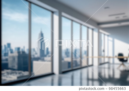 Blur background of empty modern office background in city center . Workspace interior design . 98455663