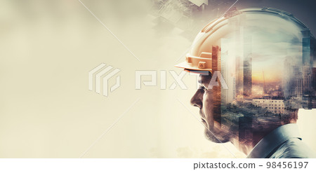 Building construction engineering project devotion with double exposure design 98456197