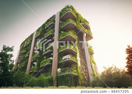 Eco friendly green building with vertical garden in modern city Eco friendly green building with vertical garden in modern city 98457295
