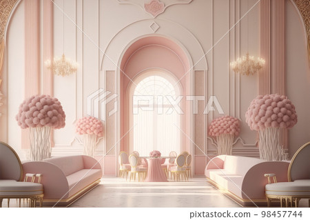 Modern living room interior design decorated in all pink color 98457744