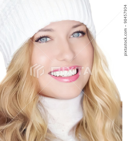 Winter holiday, lifestyle and fashion, beautiful happy woman on isolated white background, Christmas, New Year and holidays portrait. Winter holiday, lifestyle and fashion, beautiful happy woman on isolated white background, Christmas, New Year and holidays portrait. 98457934