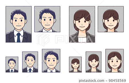 Illustration set of various ID photos (women and men in suits) 98458569