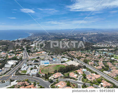 Aerial view of over La Jolla Hills, San Diego, California, USA 98458685