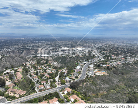 Aerial view of over La Jolla Hills, San Diego, California, USA 98458688