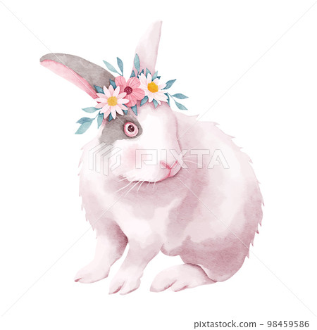 Easter bunny with daisy flowers Easter bunny with daisy flowers 98459586