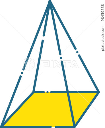 用虛線繪製的簡單藍線和黃色方形金字塔圖 98459888