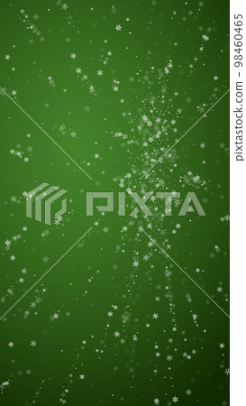 Beautiful snowfall christmas background. Subtle flying snow flakes and stars on christmas green background. Beautiful snowfall overlay template. Vertical vector illustration. Beautiful snowfall christmas background. Subtle flying snow flakes and stars on christmas green background. Beautiful snowfall overlay template. Vertical vector illustration. 98460465