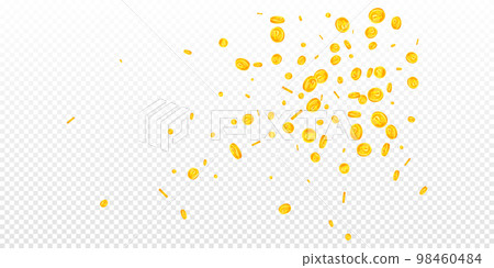 Russian ruble coins falling. Scattered gold RUB coins. Russia money. Great business success concept. Wide vector illustration. Russian ruble coins falling. Scattered gold RUB coins. Russia money. Great business success concept. Wide vector illustration. 98460484