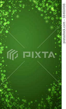 Beautiful snowfall christmas background. Subtle flying snow flakes and stars on christmas green background. Beautiful snowfall overlay template. Vertical vector illustration. 98460498