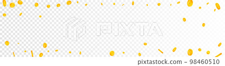 Korean won coins falling. Scattered gold WON coins. Korea money. Global financial crisis concept. Panoramic vector illustration. Korean won coins falling. Scattered gold WON coins. Korea money. Global financial crisis concept. Panoramic vector illustration. 98460510