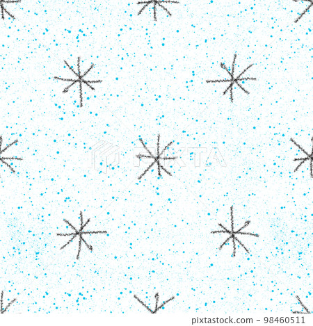 Hand Drawn Snowflakes Christmas Seamless Pattern. Subtle Flying Snow Flakes on chalk snowflakes Background. Amusing chalk handdrawn snow overlay. Perfect holiday season decoration. 98460511