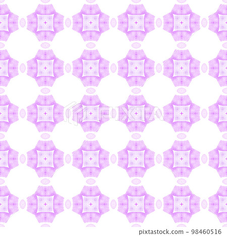 Medallion seamless pattern. Purple neat boho chic summer design. Watercolor medallion seamless border. Textile ready outstanding print, swimwear fabric, wallpaper, wrapping. 98460516