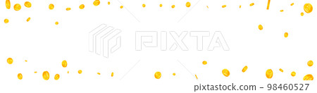 Chinese yuan coins falling. Scattered gold CNY coins. China money. Global financial crisis concept. Panoramic vector illustration. Chinese yuan coins falling. Scattered gold CNY coins. China money. Global financial crisis concept. Panoramic vector illustration. 98460527
