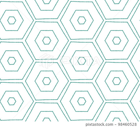 Ikat repeating swimwear design. Turquoise symmetrical kaleidoscope background. Summer ikat sweamwear pattern. Textile ready pretty print, swimwear fabric, wallpaper, wrapping. 98460528