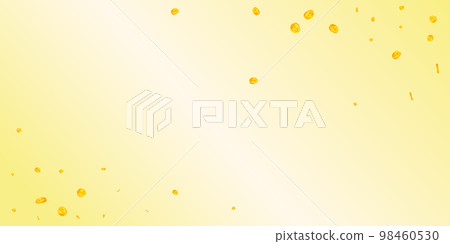 Japanese yen coins falling. Scattered gold JPY coins. Japan money. Global financial crisis concept. Wide vector illustration. Japanese yen coins falling. Scattered gold JPY coins. Japan money. Global financial crisis concept. Wide vector illustration. 98460530