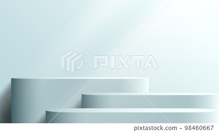3D realistic products display soft blue podium stand pedestal on blue background with lighting 98460667