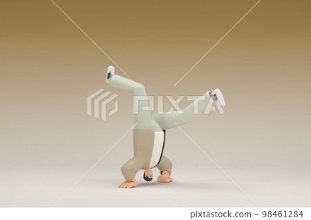 A man with glasses wearing brown cloth. He is doing exercise. 3d rendering of cartoon character in acting. A man with glasses wearing brown cloth. He is doing exercise. 3d rendering of cartoon character in acting. 98461284