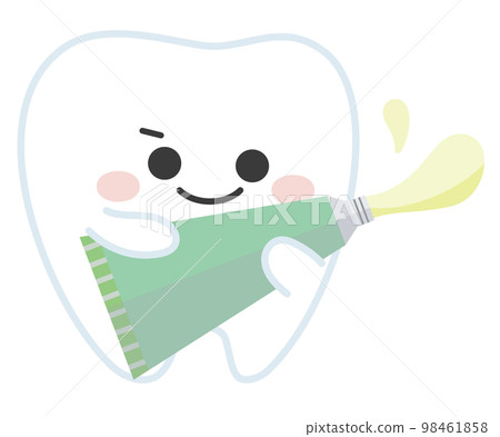 可愛的牙齒拿著牙膏的插圖 98461858