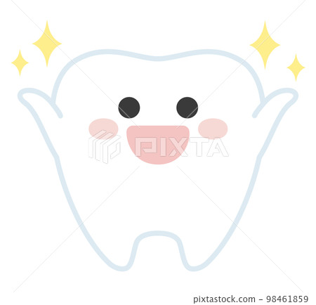Illustration of a cute tooth rejoicing with a hand Illustration of a cute tooth rejoicing with a hand 98461859