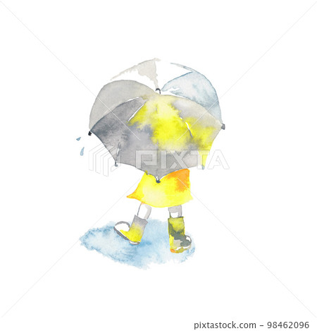 一個有雨傘和水坑的女孩 一個有雨傘和水坑的女孩 98462096