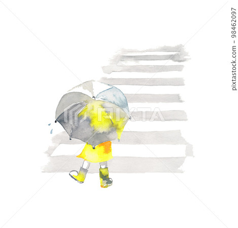 一個打著雨傘穿過人行橫道的女孩 98462097