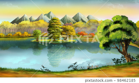Lake in the mountains illustration Lake in the mountains illustration 98462185