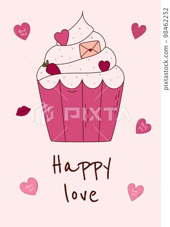 Valentine's Day greeting card with cupcake and cute text. Vector illustration 98462252