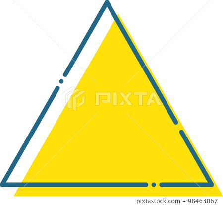 Simple blue line and yellow triangle illustration drawn with dashed lines Simple blue line and yellow triangle illustration drawn with dashed lines 98463067