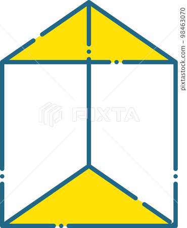 Simple blue line and yellow triangular prism illustration drawn with dashed lines Simple blue line and yellow triangular prism illustration drawn with dashed lines 98463070