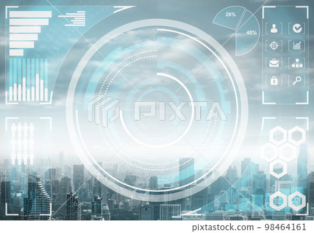 Stock market data on background of cityscape 98464161