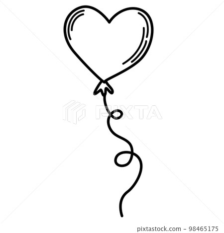 Birthday balloon. Line art symbol for web printing and applications. Vector illustration in doodle style hand-drawn isolated on the white background. Birthday balloon. Line art symbol for web printing and applications. Vector illustration in doodle style hand-drawn isolated on the white background. 98465175