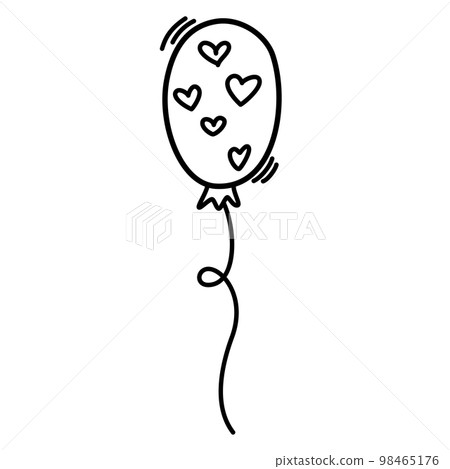 Birthday balloon. Line art symbol for web printing and applications. Vector illustration in doodle style hand-drawn isolated on the white background. Birthday balloon. Line art symbol for web printing and applications. Vector illustration in doodle style hand-drawn isolated on the white background. 98465176