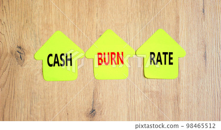 Cash burn rate symbol. Concept words Cash burn rate on green paper houses on a beautiful wooden table wooden background. Business cash burn rate concept. Copy space. Cash burn rate symbol. Concept words Cash burn rate on green paper houses on a beautiful wooden table wooden background. Business cash burn rate concept. Copy space. 98465512