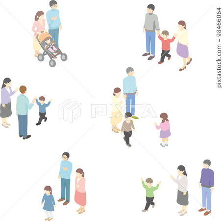 Isometric family family person male female couple illustration material 98466064