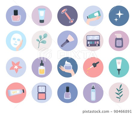 Instagram highlights, trendy cute cosmetics beauty and facecare concept icons. Set of website icons. Skin care products and decorative cosmetics icons in flat style. Vector illustration 98466891