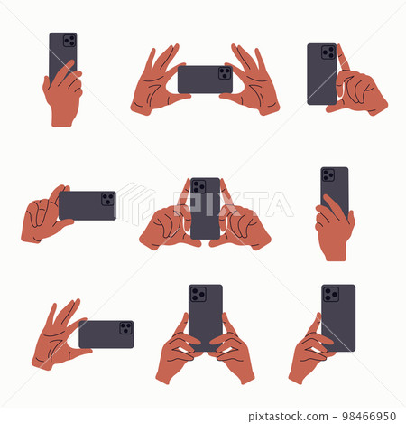 Hand of african american man holding mobile phone, back view. Flat vector illustration isolated on white background 98466950