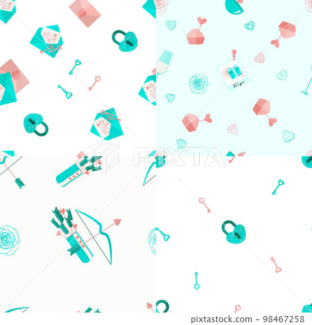 Valentines Cartoon Pattern Set Valentines Cartoon Pattern Set 98467258